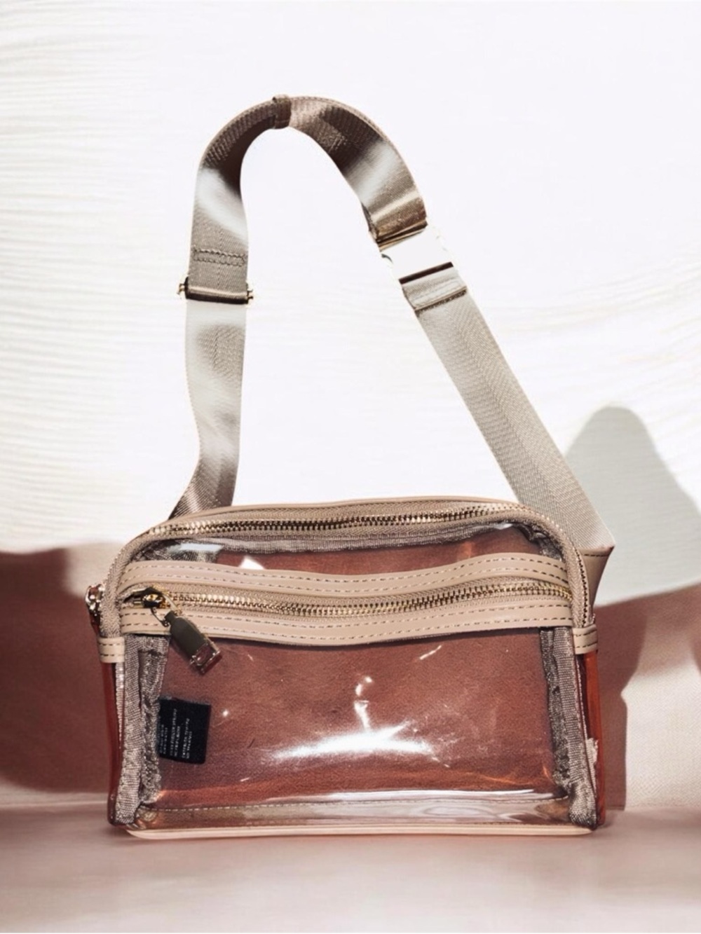 Clear Beige Trim Crossbody Bag